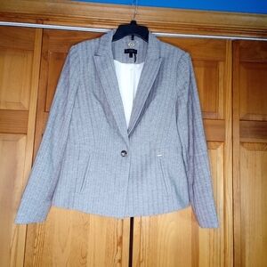 Donna Karan Size 14 Black White Pink Marled Striped Blazer Suit Jacket Tailored